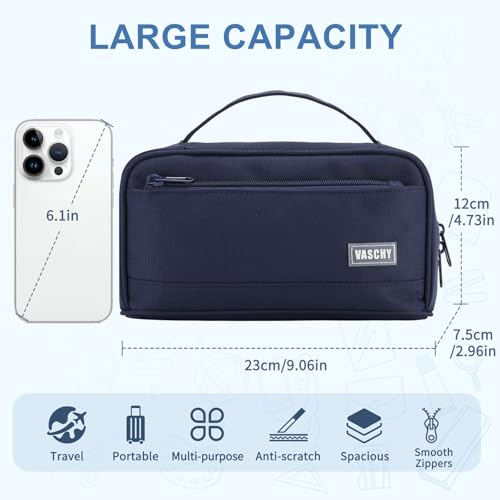 VASCHY Pencil Case Large Cute Pencil Pen Pouch Organizer w Zippers Top Handle School Supplies for KidsTeensStudentsAdultsWork Navy - Image 3