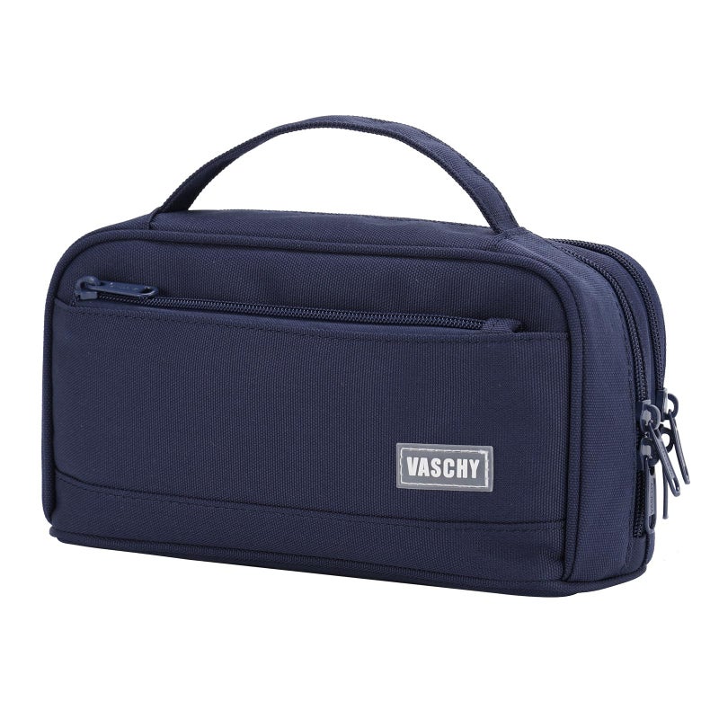 VASCHY Pencil Case Large Cute Pencil Pen Pouch Organizer w Zippers Top Handle School Supplies for KidsTeensStudentsAdultsWork Navy - Image 2