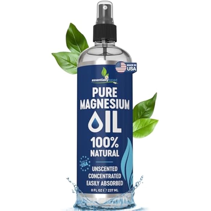 essentiallybased Pure Magnesium Oil Spray 8oz - Topical Magnesium Spray for Sleep & Feet - Extra Strength - USP Grade - 100% Natural and Organic Oil for Muscle Pain & Cramps - Less Sting - Less Itch - Made in USA - Image 1