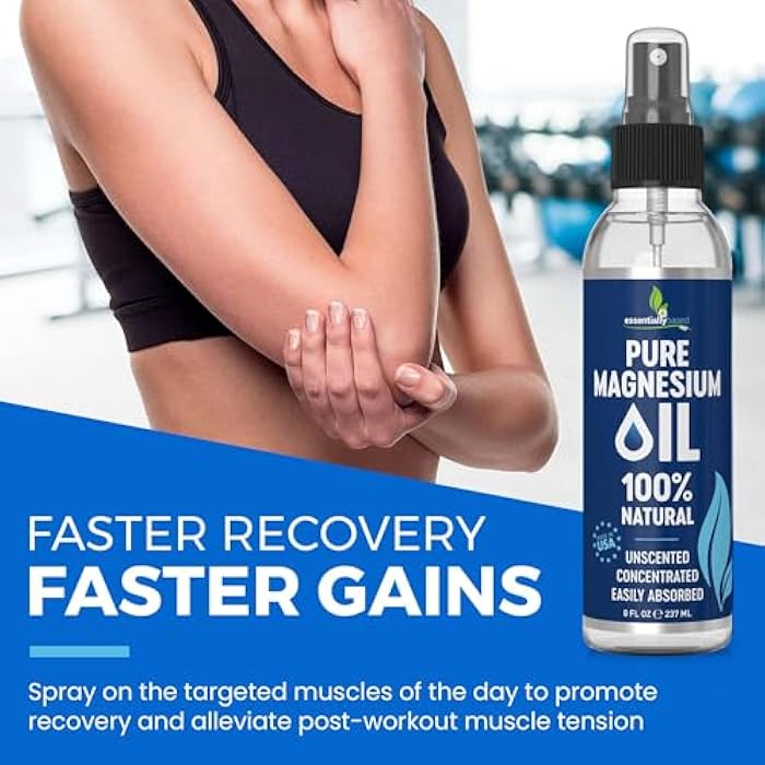 essentiallybased Pure Magnesium Oil Spray 8oz - Topical Magnesium Spray for Sleep & Feet - Extra Strength - USP Grade - 100% Natural and Organic Oil for Muscle Pain & Cramps - Less Sting - Less Itch - Made in USA - Image 5
