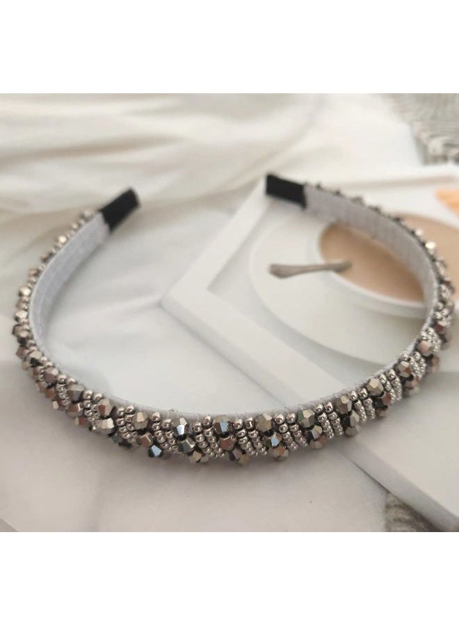 Jilukibo Fashion Sparkle 4 Rows Crystal Headbands for Women, Glitter Sparkle Rhinestone Beaded Hair Hoop Band Hair Accessories (Grey) - Image 5