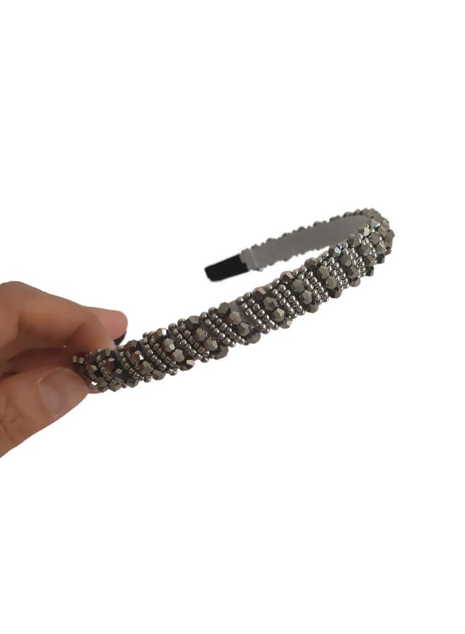 Jilukibo Fashion Sparkle 4 Rows Crystal Headbands for Women, Glitter Sparkle Rhinestone Beaded Hair Hoop Band Hair Accessories (Grey) - Image 3