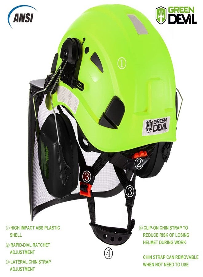GREEN DEVIL Forestry Safety Helmet Chainsaw Helmet with Mesh Face Shield and Ear Muffs 3 in 1 Forestry Hard Hat - Image 4