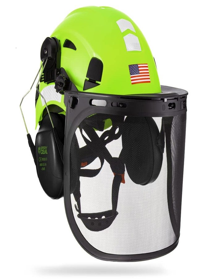 GREEN DEVIL Forestry Safety Helmet Chainsaw Helmet with Mesh Face Shield and Ear Muffs 3 in 1 Forestry Hard Hat - Image 1