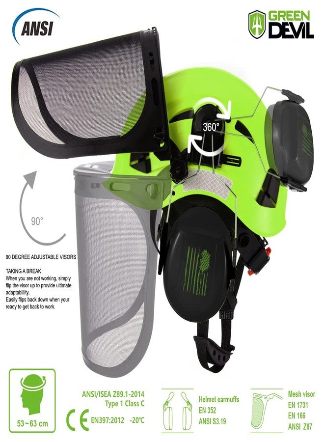 GREEN DEVIL Forestry Safety Helmet Chainsaw Helmet with Mesh Face Shield and Ear Muffs 3 in 1 Forestry Hard Hat - Image 3