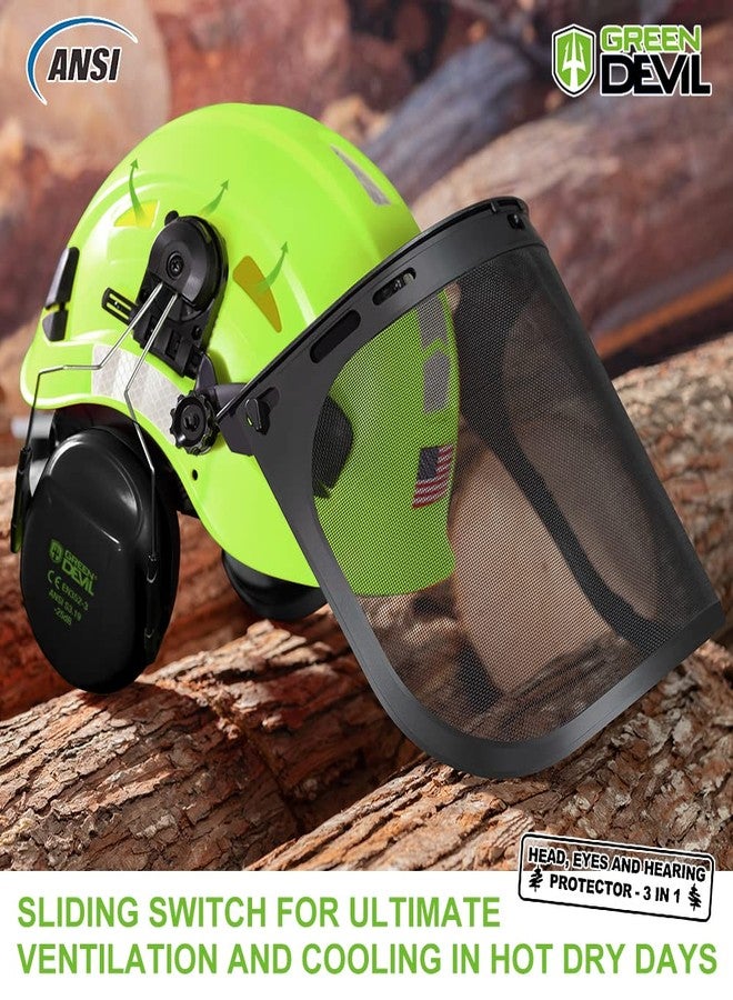 GREEN DEVIL Forestry Safety Helmet Chainsaw Helmet with Mesh Face Shield and Ear Muffs 3 in 1 Forestry Hard Hat - Image 2