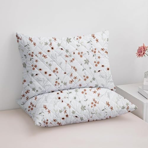 LINENWALAS Printed Cotton Quilted Pillow Cover - Set of 2|Ultra-Soft,Cooling & Breathable|Skin & Hair Friendly |Zipper Closure|Sweat-Absorbent & Hypoallergenic (18x28 Inches,Crimson Flower),300 TC - Image 5