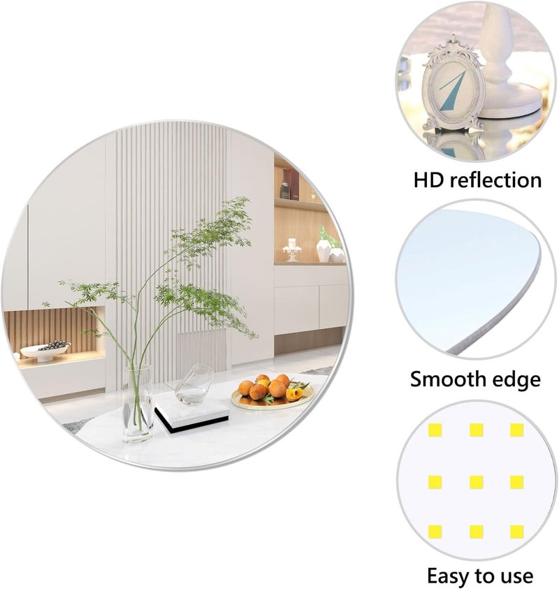 QEEYON مرآة زجاجية دائرية مقاس 16 بوصة، لاصقة ذاتيًا، عالية الدقة، مناسبة للمكياج، بدون إطار، للزينة الجدارية في الحمام، غرفة النوم، غرفة المعيشة، الباب، إلخ. - Image 2