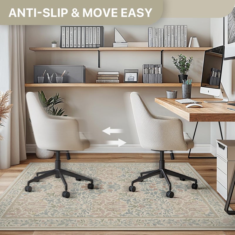 BESBLEE 48"x60" Office Chair Mat for Hardwood Tile Floor, Under Desk Carpet Protector for Rolling Computer Chair Mat, Machine Washable Area Rug, Anti-Slip 1/5" Thick Low Pile Thin Vinyl Floor Mat, Beige Pink - Image 4