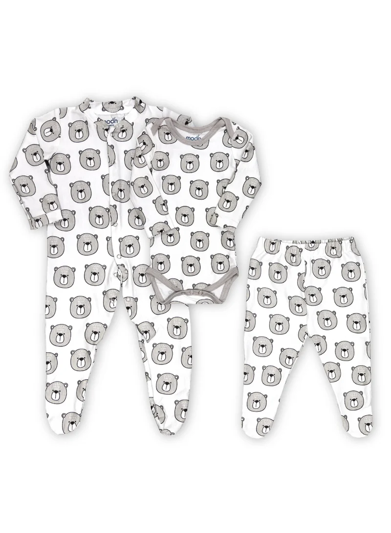 Moon Organic Baby 3 In 1 Gift Set Romper Body Suit Jogger For 0-3 Months Bear Print