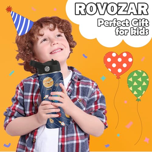 ROVOZAR Space Planet Water Bottle - Space 16oz Stainless Steel Water Bottle with Straw - Funny Planet Insulated Cup for Boys - Solar System Kids Tumbler for School, Sports, Travel - Image 2