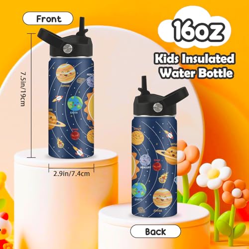 ROVOZAR Space Planet Water Bottle - Space 16oz Stainless Steel Water Bottle with Straw - Funny Planet Insulated Cup for Boys - Solar System Kids Tumbler for School, Sports, Travel - Image 3
