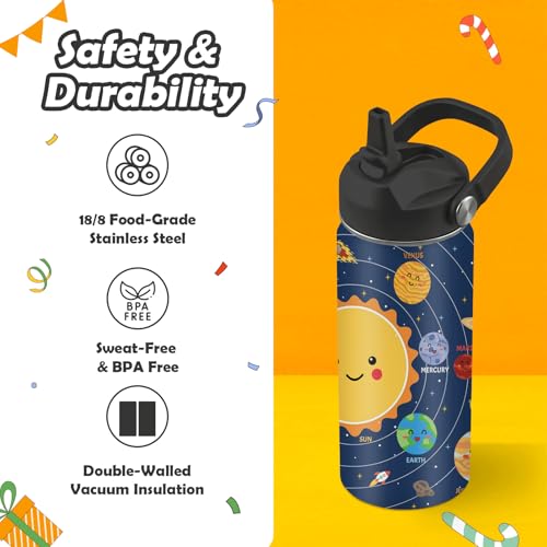 ROVOZAR Space Planet Water Bottle - Space 16oz Stainless Steel Water Bottle with Straw - Funny Planet Insulated Cup for Boys - Solar System Kids Tumbler for School, Sports, Travel - Image 4