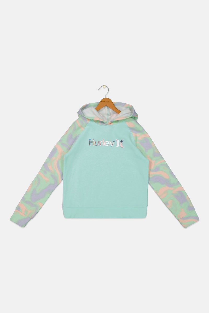 Hurley Kids Girl Sportswear Fit Long Sleeve Training Sweatshirt, Turquoise - Image 1