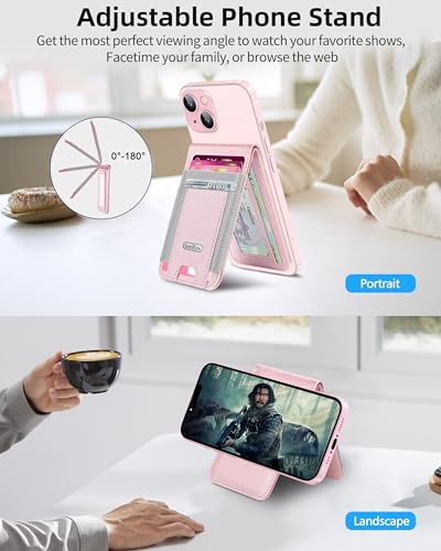 ExtreLife For Magsafe Wallet Stand Strongest Magnetic Wallet for iPhone 171615141312 Series Adjustable Stand ID Window 4 Card Slots 10 Cards Holder Vegan Leather RFID Blocking Pink - Image 3