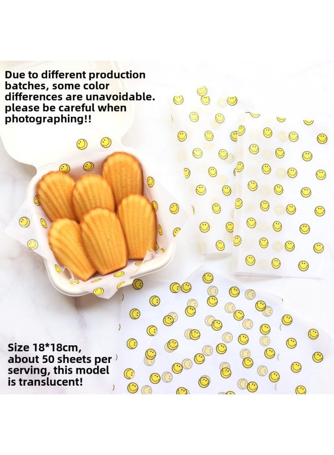 Baking Oil Paper Korean Plaid Smiley Oil Paper Fruit Strawberry Peach Picnic Trimmage Simple Meal Lunch Pad Paper-Specifications:Yellow Smiling Face-about 50 Sheets Of Oil Paper - Image 1