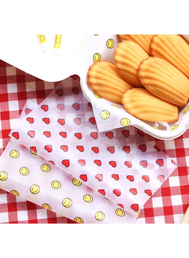 Baking Oil Paper Korean Plaid Smiley Oil Paper Fruit Strawberry Peach Picnic Trimmage Simple Meal Lunch Pad Paper-Specifications:Yellow Smiling Face-about 50 Sheets Of Oil Paper - Image 5