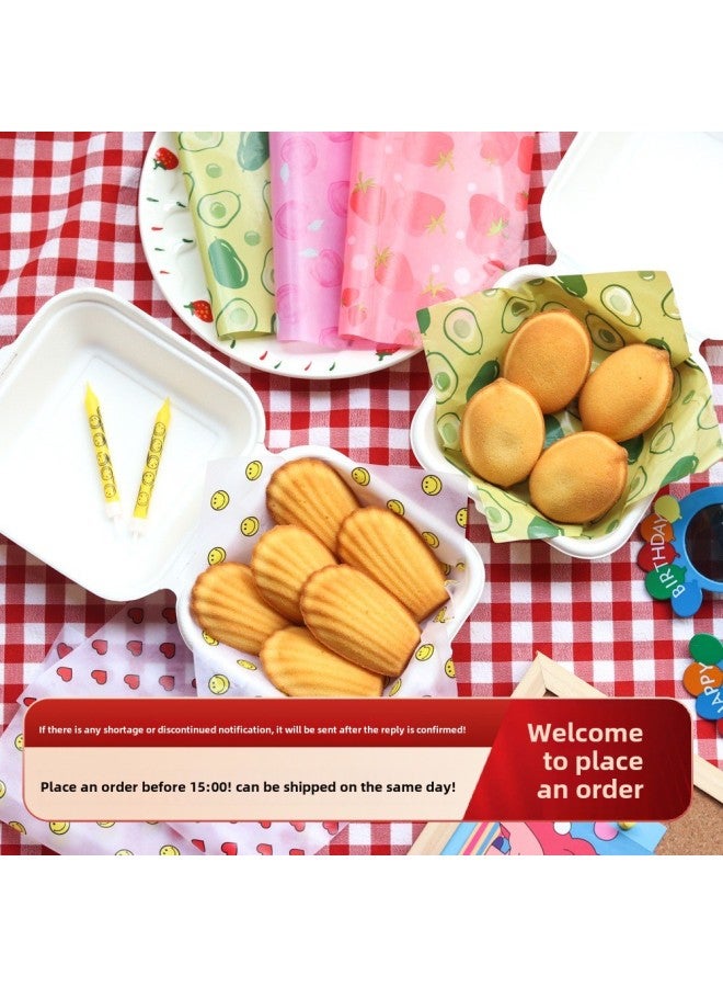 Baking Oil Paper Korean Plaid Smiley Oil Paper Fruit Strawberry Peach Picnic Trimmage Simple Meal Lunch Pad Paper-Specifications:Yellow Smiling Face-about 50 Sheets Of Oil Paper - Image 2