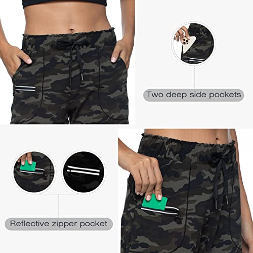 Haowind Joggers for Women with Pockets Elastic Waist Workout Sport Gym Pants Comfy Lounge Yoga Running Pants(Green Camo XL) - Image 5