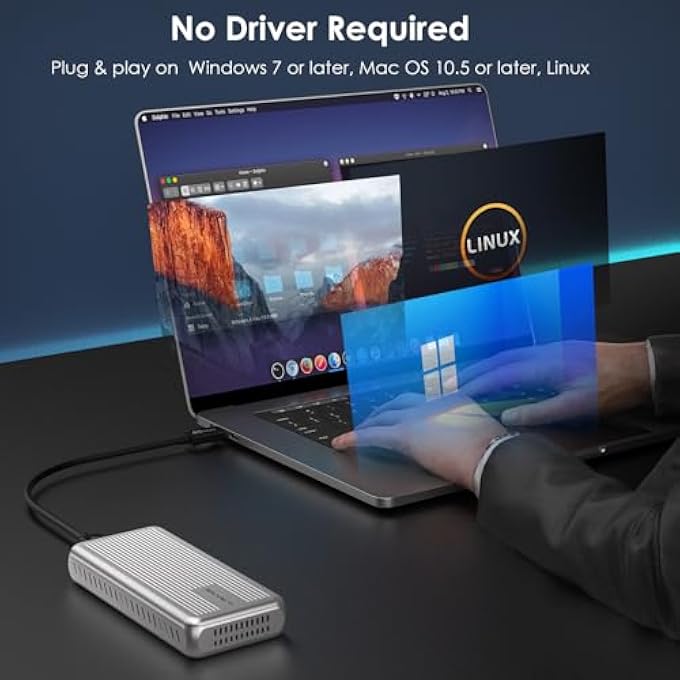 rayihni 40GBPS M.2 NVME SSD ENCLOSURE FOR MACBOOK/MAC MINI (M4/M3/M2/M1), NVME ENCLOSURE COMPATIBLE WITH TBT4/TBT3/USB4/USB3.2, 2230/2242/2260/2280 B+M/M-KEY PCIE SSD SUPPORTED, TOOL-FREE - Image 3