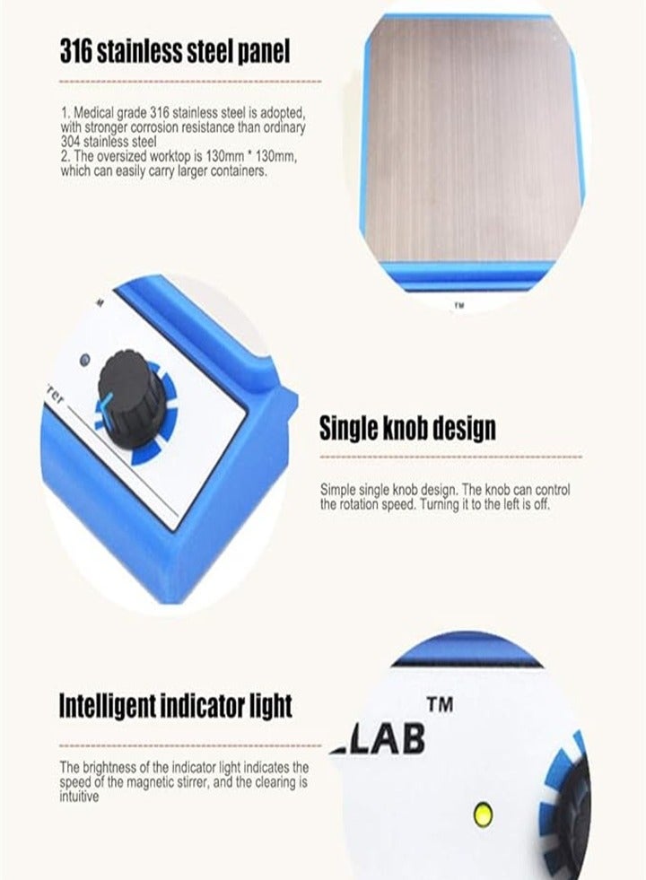 Mini magnetic stirrer, stepless speed magnetic stirrer, laboratory stirrer with stirring bar, maximum stirring capacity 3000ml  - Image 2