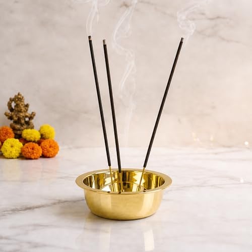 Putrika Brass Incense Stick Holder Stand | Holder | Burner with Ash Catcher Agarbatti | Batti Stand | Plate | Dhup | Dhoop Best for Puja | Pooja Your Mandir Home - China bathi Stand (1) - Image 1