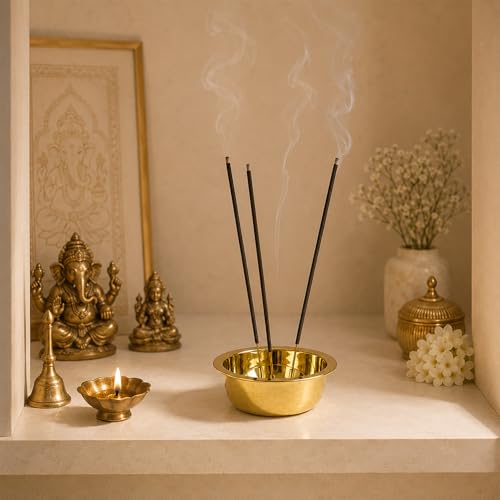 Putrika Brass Incense Stick Holder Stand | Holder | Burner with Ash Catcher Agarbatti | Batti Stand | Plate | Dhup | Dhoop Best for Puja | Pooja Your Mandir Home - China bathi Stand (1) - Image 2