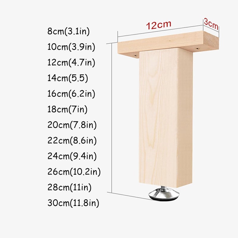 Wooden Furniture Legs, Replacement Feet Table Legs, 4 Pcs Bed Legs,Wooden Furniture Feet Adjustable Sofa Feet Bed Center Frame Slat Support Leg for Replacement Sofa Bed Frame Replacement Parts (48cm(1 - Image 2