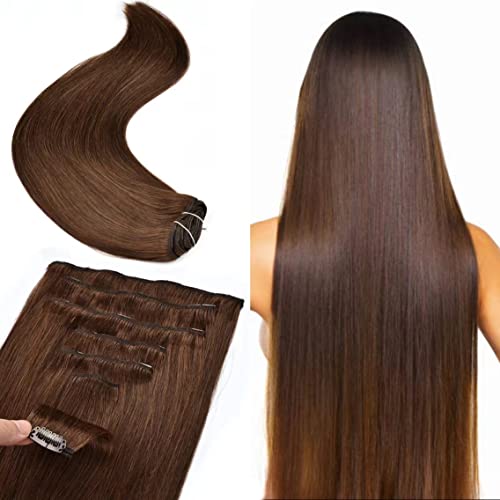 Senmy Remy Brown Clip in Hair Extensions Human Hair 120g 7Pcs Medium Brown Silky Straight Human Hair Clip in Hair Extension 22 Inch Human Hair Extensions Clip ins - Image 1