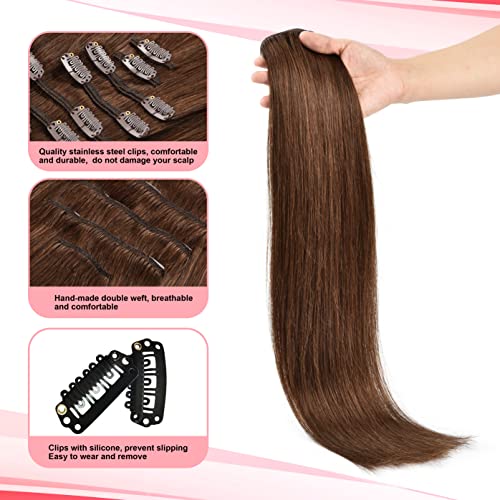 Senmy Remy Brown Clip in Hair Extensions Human Hair 120g 7Pcs Medium Brown Silky Straight Human Hair Clip in Hair Extension 22 Inch Human Hair Extensions Clip ins - Image 3