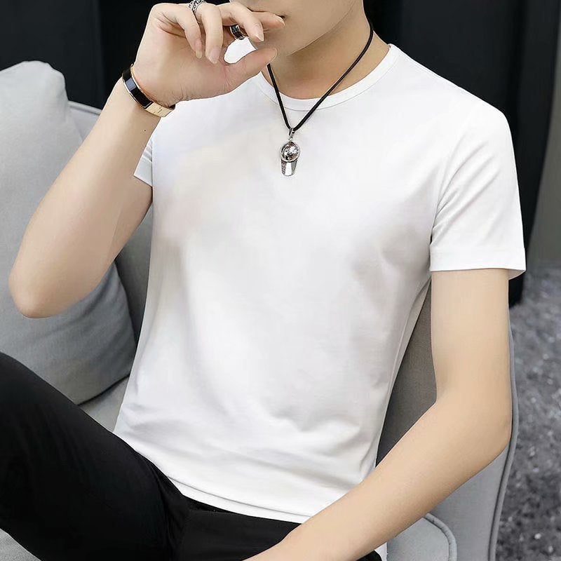 Summer Ice Silk Gradient T-shirt for Men Thin White short T 