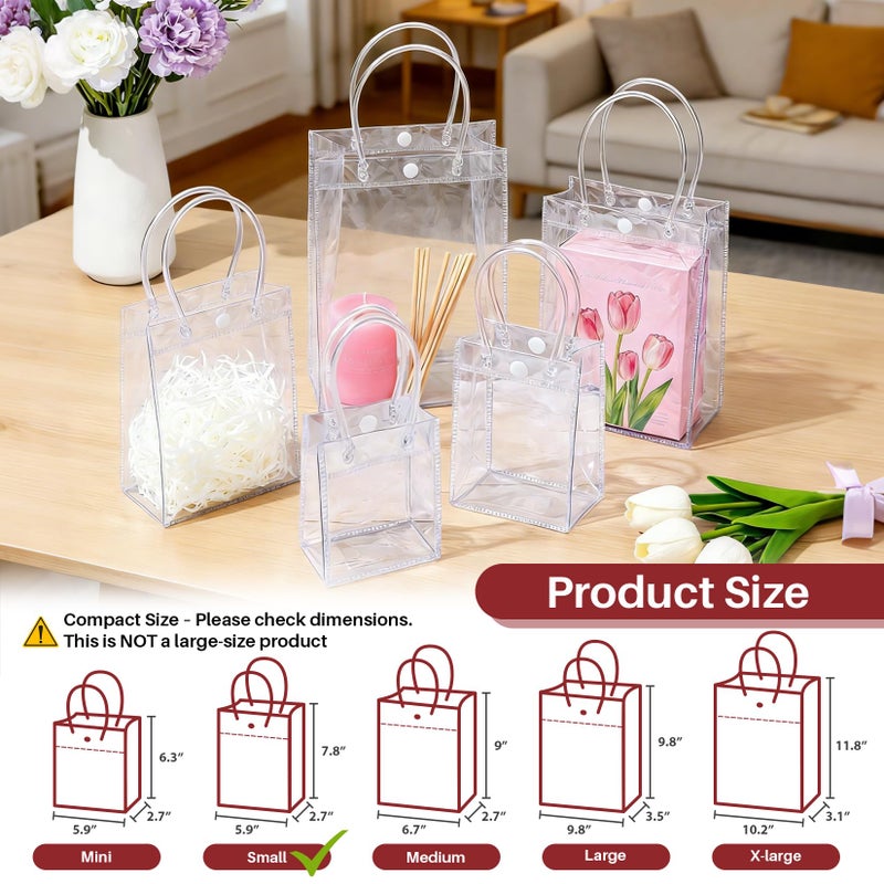 MAQIHAN 10 PCS Clear Bags for Gift - PVC Goodie Bag with Handles Reusable Transparent Plastic Shopping Totes for Christmas Easter Valentine Wedding and Birthday(Medium Size 5.9 x 7.8 Inch) - Image 2