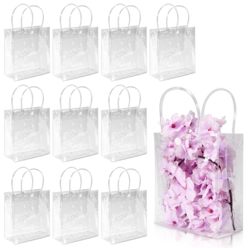 MAQIHAN 10 PCS Clear Bags for Gift - PVC Goodie Bag with Handles Reusable Transparent Plastic Shopping Totes for Christmas Easter Valentine Wedding and Birthday(Medium Size 5.9 x 7.8 Inch) - Image 1