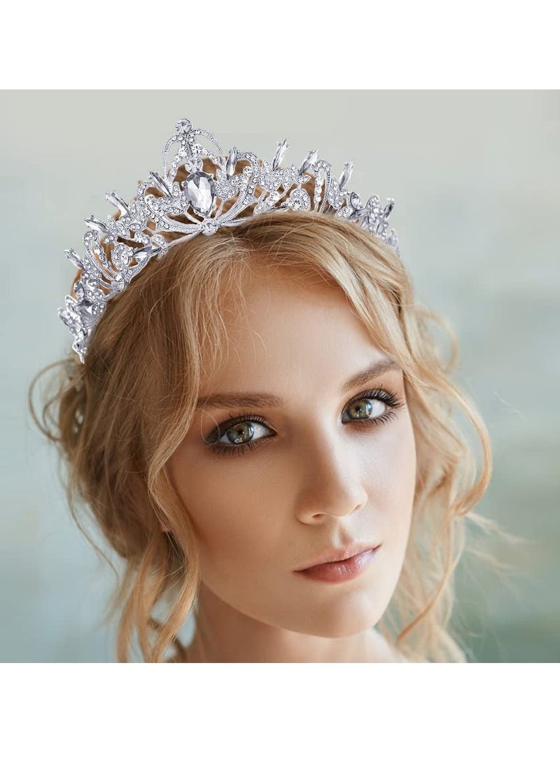 Loquat Crystal Crowns and Tiaras Headband Wedding for Women Tiara Princess Crown Set With Diamonds Girls Birthday Party Prom More Silver - Image 5
