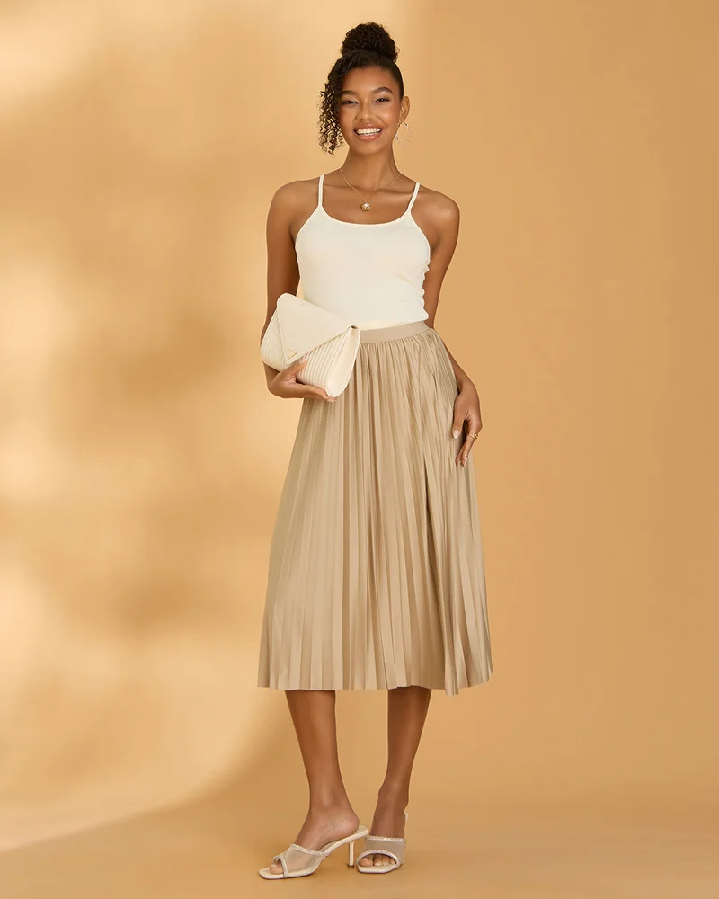 Redtag Women Beige Pleated Skirt