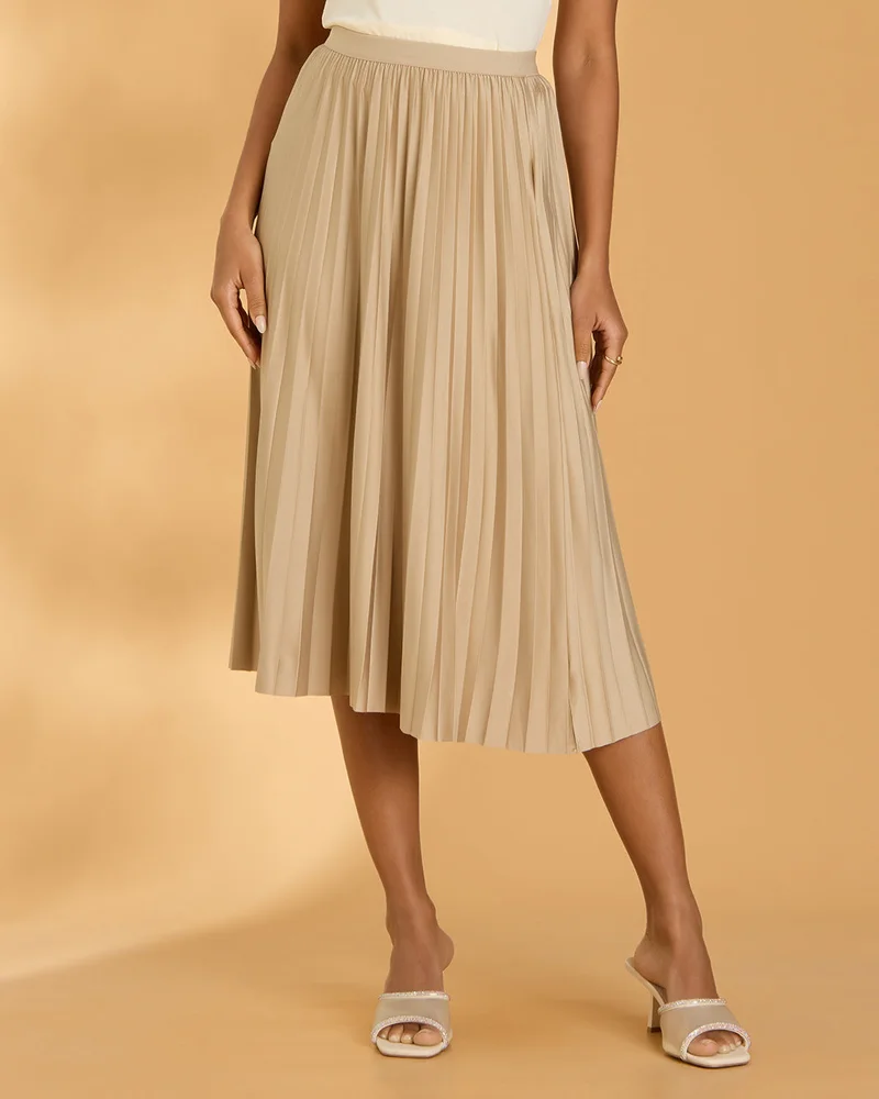 Redtag Women Beige Pleated Skirt