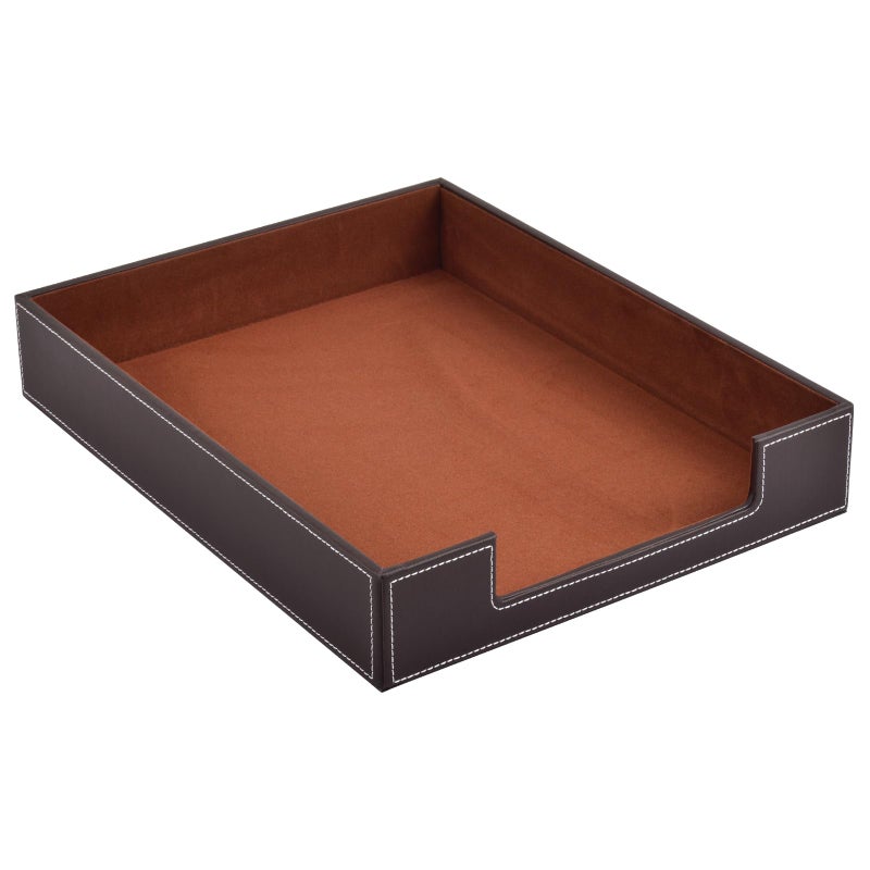PU Leather 1Layer Stackable Office File Document Tray Case Rack Paper Letter Tray Desk File Document Organizer Holder Coffee