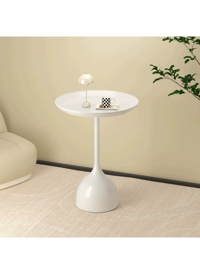 طاولة قهوة، أريكة نورديك جانبية مزخرفة للمساحات الصغيرة في غرفة المعيشة أو غرفة النوم أو الفناء، طاولة جانبية معدنية عتيقة، طاولة خارجية مستديرة من الحديد المعدني مقاومة للعوامل الجوية ومقاومة للصدأ، 40 × 60 سم (أبيض) - Image 4