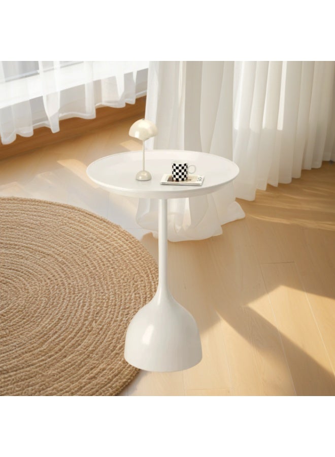 طاولة قهوة، أريكة نورديك جانبية مزخرفة للمساحات الصغيرة في غرفة المعيشة أو غرفة النوم أو الفناء، طاولة جانبية معدنية عتيقة، طاولة خارجية مستديرة من الحديد المعدني مقاومة للعوامل الجوية ومقاومة للصدأ، 40 × 60 سم (أبيض) - Image 2