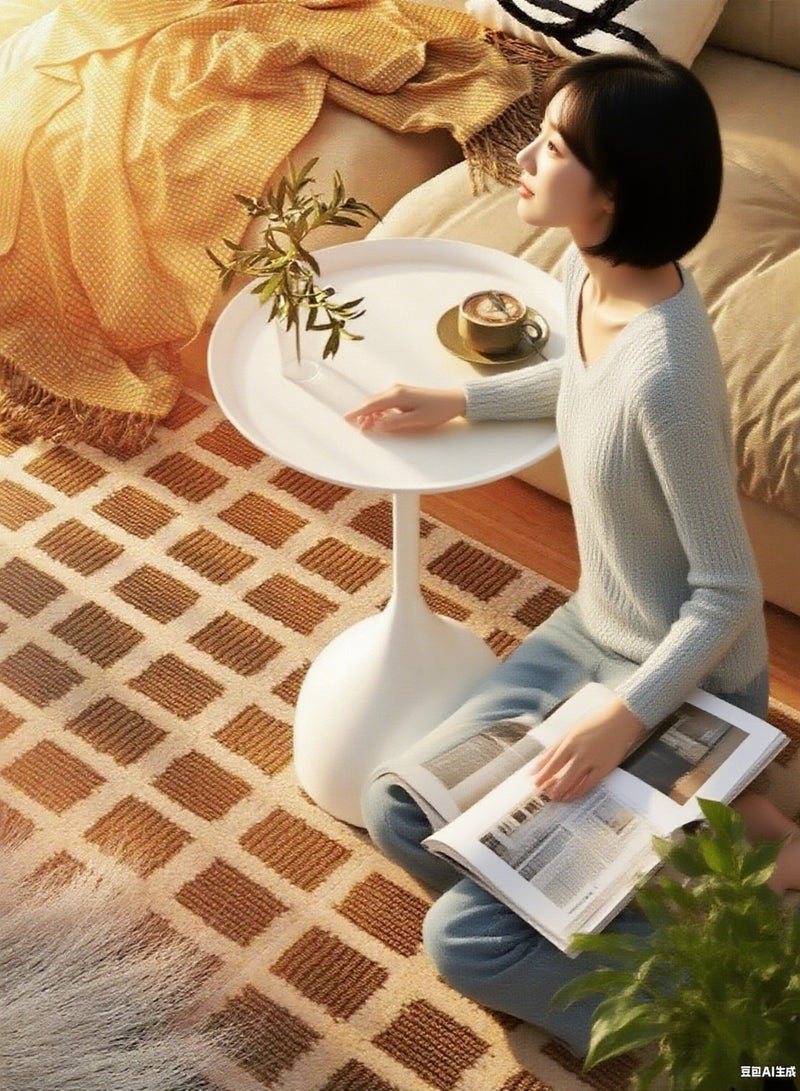 طاولة قهوة، أريكة نورديك جانبية مزخرفة للمساحات الصغيرة في غرفة المعيشة أو غرفة النوم أو الفناء، طاولة جانبية معدنية عتيقة، طاولة خارجية مستديرة من الحديد المعدني مقاومة للعوامل الجوية ومقاومة للصدأ، 40 × 60 سم (أبيض) - Image 5