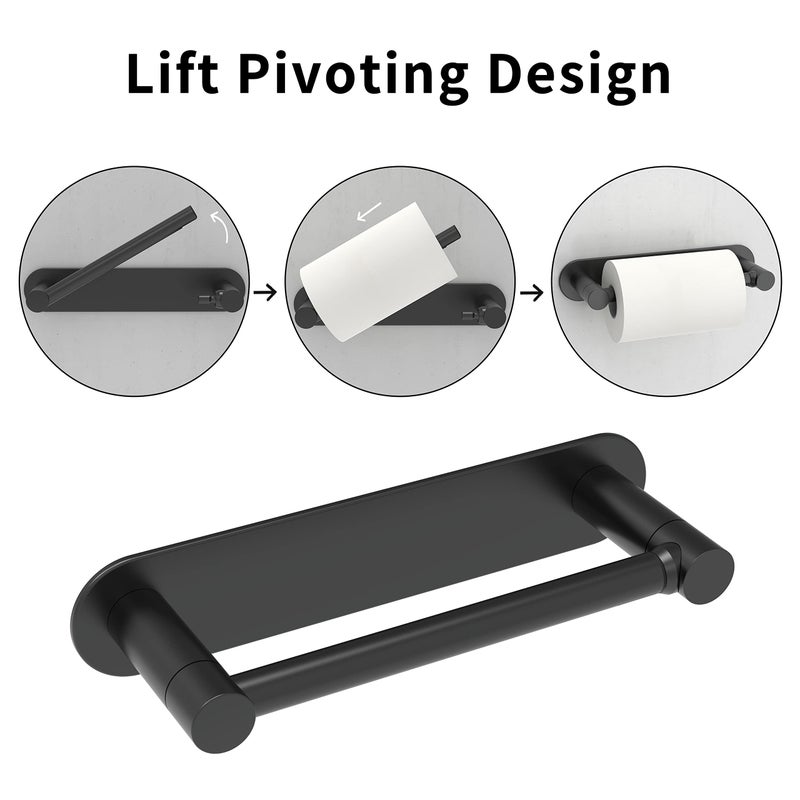 WZRUA Adhesive Toilet Paper Holder Matte Black Double Post Pivoting Bathroom Toilet Tissue Holder Roll Holder Stick On No Drilling Stainless Steel and Zinc Alloy - Image 3
