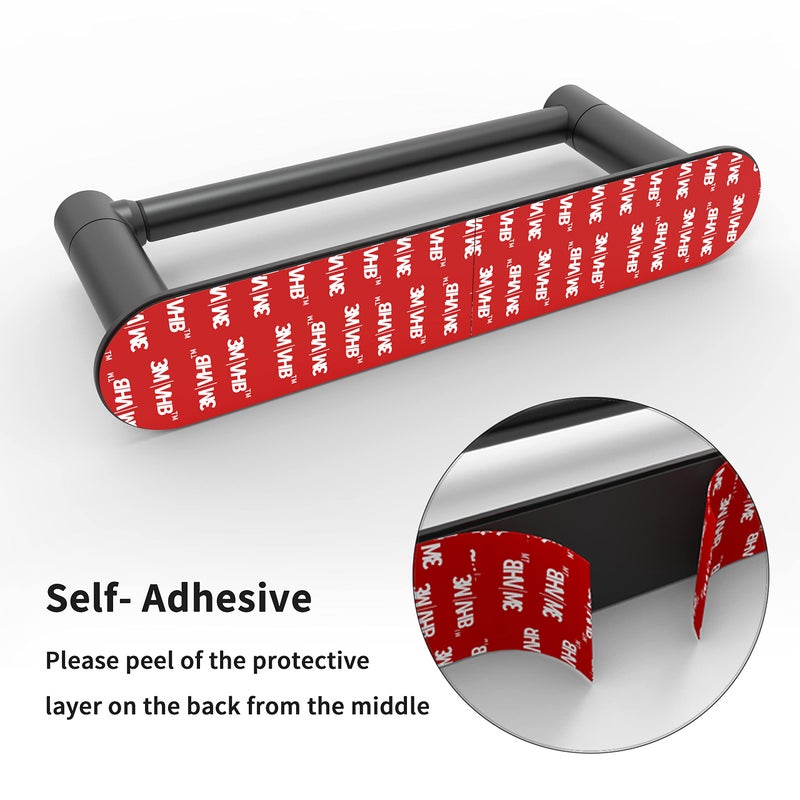 WZRUA Adhesive Toilet Paper Holder Matte Black Double Post Pivoting Bathroom Toilet Tissue Holder Roll Holder Stick On No Drilling Stainless Steel and Zinc Alloy - Image 4