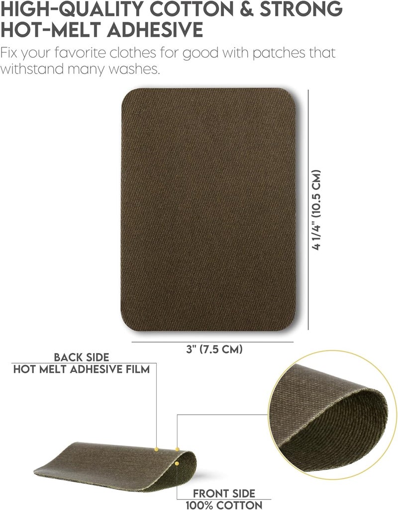 ZEFFFKA Premium Quality Fabric Iron-on Patches Inside & Outside Strongest Glue 100% Cotton Deep Blue Khaki Gray Brown Repair Decorating Kit 12 Pieces Size 3" by 4-1/4" (7.5 cm x 10.5 cm) - Image 3