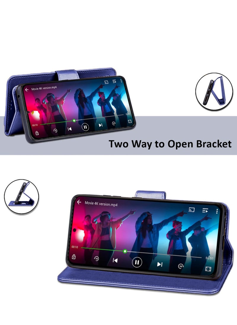 Lishen - Stylish Premium Leather Magnetic Closure Flip Stand Case Cover for Samsung Galaxy S24 Ultra – Navy Blue - Image 1