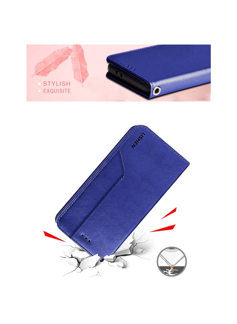 Lishen - Stylish Premium Leather Magnetic Closure Flip Stand Case Cover for Samsung Galaxy S24 Ultra – Navy Blue - Image 1