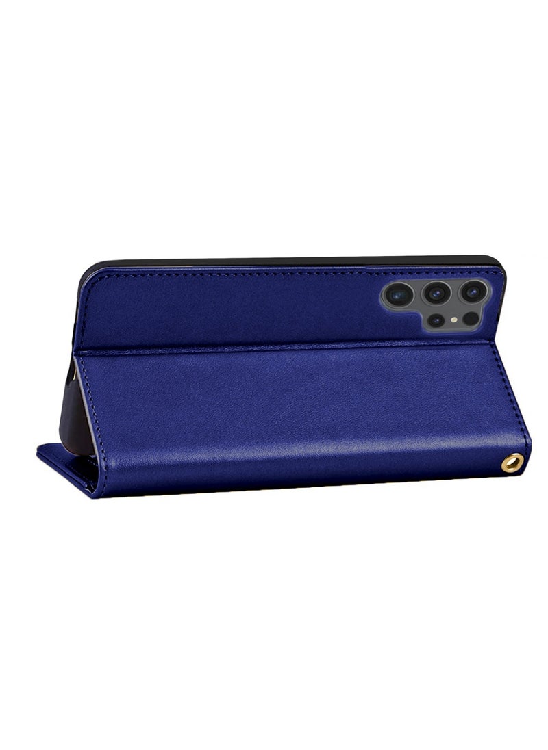 Lishen - Stylish Premium Leather Magnetic Closure Flip Stand Case Cover for Samsung Galaxy S24 Ultra – Navy Blue - Image 1