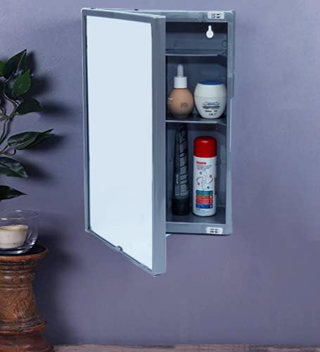 zahab Bathroom Cabinet with Mirror with Magnetic Door Full Framed Mirror Multipurpose, Wall-Mounted Storage Cabinet 4.5 inch Width Silver Grey - Image 2