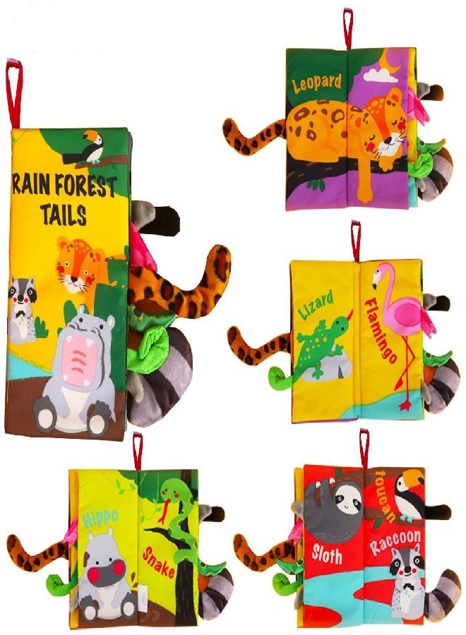beiens Soft Toys Baby Cloth Books, Touch and Feel Crinkle Books for Babies, Infants & Toddler, Early Development Interactive Car Toys & Stroller Toys for Boys & Girls (Rainforest Tails-1 Book) - Image 5