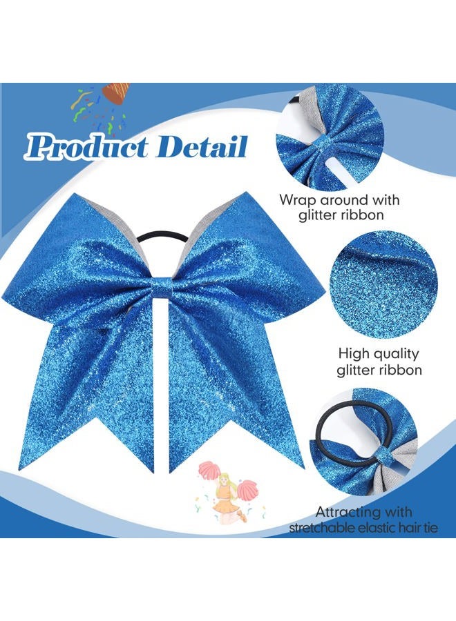 CN 16PCS 8" Large Glitter Cheer Bows for Cheerleaders, CN Sparkly Hair Bows with Elastic Hair Ties Accessories for Teens Girls Women Cheerleading Softball Competition Sports (Blue) - Image 3