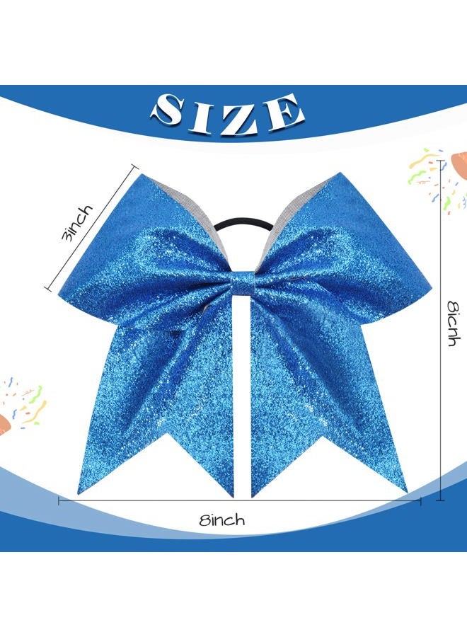 CN 16PCS 8" Large Glitter Cheer Bows for Cheerleaders, CN Sparkly Hair Bows with Elastic Hair Ties Accessories for Teens Girls Women Cheerleading Softball Competition Sports (Blue) - Image 4